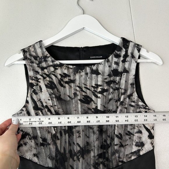 Karen Millen Womens Dress 6 Black Pleated Mesh Animal Print Fit Flare Cocktail - Picture 6 of 11